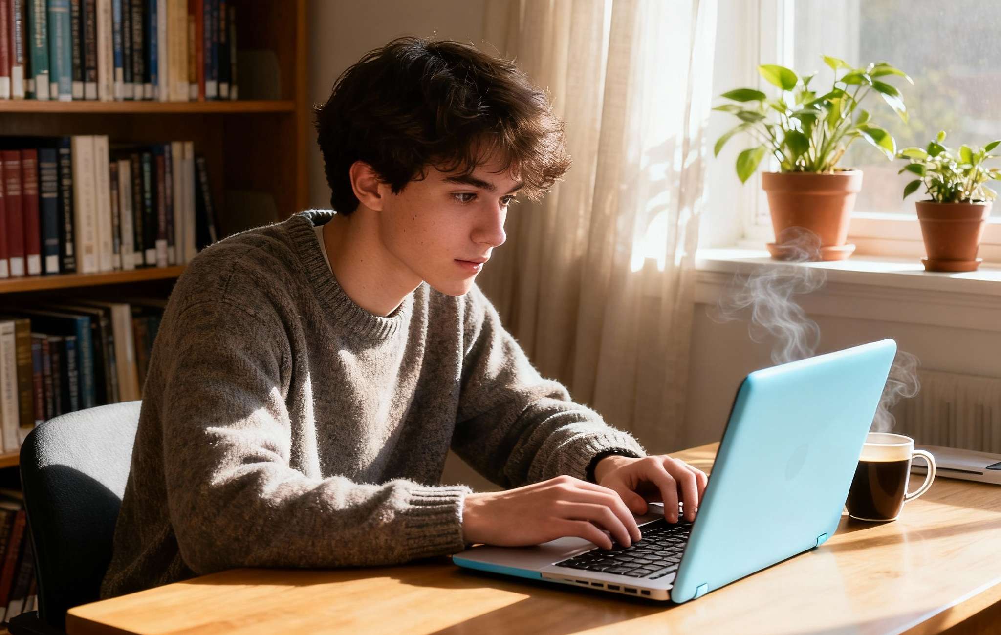 A student is sitting in front of a laptop.