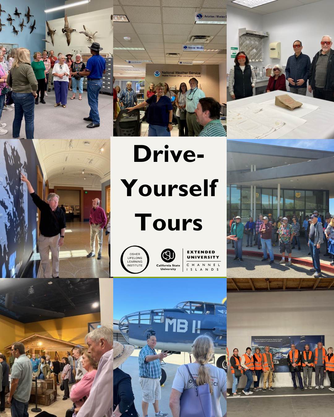 Collage of various OLLI drive-yourself tours